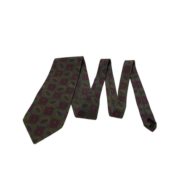 VINTAGE KARL LAGERFELD Mens Neck Tie ALL SILK Green Burgundy Blue Mustard Career - Picture 1 of 4